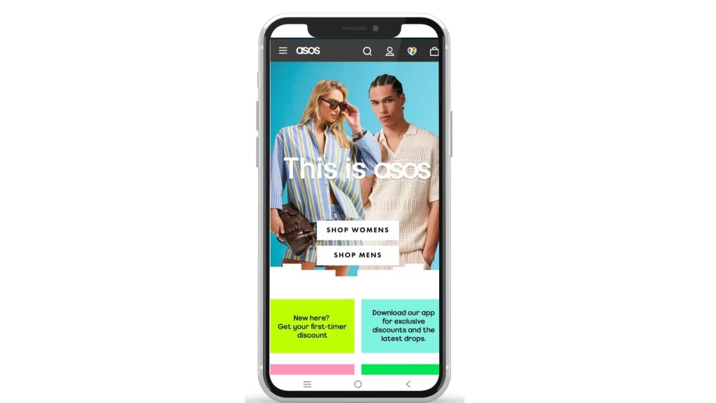 ASOS e-commerce website- mobile responsiveness